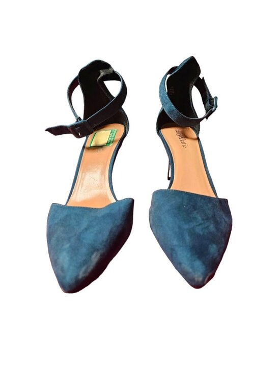 Kelly & Katie Shoes - Kelly & Katie Blue Faux Suede Pointed-Toe Stiletto Size 10 Ankle Strap Heels